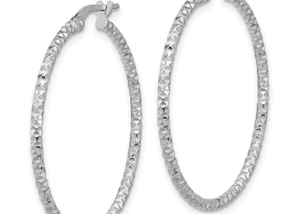 Sterling Silver Rhodium-plated Polished Textured Hoop Earrings (Style QE16775)