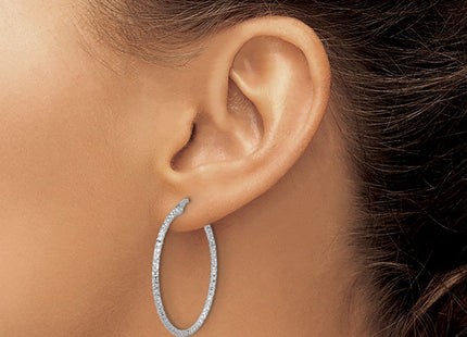 Sterling Silver Rhodium-plated Polished Textured Hoop Earrings (Style QE16775)