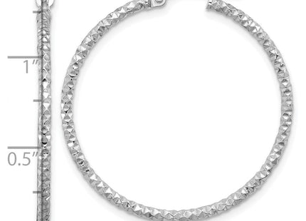 Sterling Silver Rhodium-plated Polished Textured Hoop Earrings (Style QE16775)