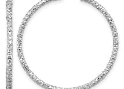 Sterling Silver Rhodium-plated Polished Textured Hoop Earrings (Style QE16775)