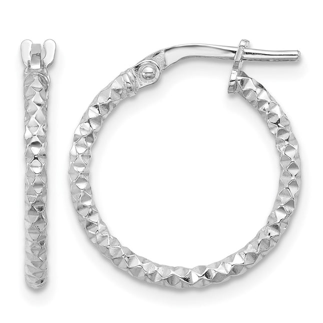 Sterling Silver Rhodium-plated Polished Textured Hoop Earrings, 20 x 1.6mm