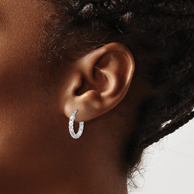 Sterling Silver Rhodium-plated Polished Textured Hoop Earrings, 15.5 x 2.5mm