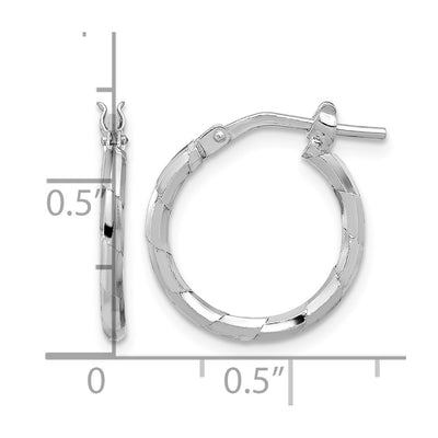 Sterling Silver Rhodium-plated Polished Textured Hoop Earrings, 18.5 x 1.6mm