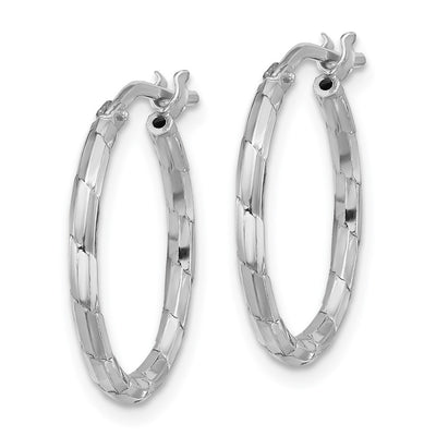 Sterling Silver Rhodium-plated Polished Textured Hoop Earrings, 21 x 1.6mm