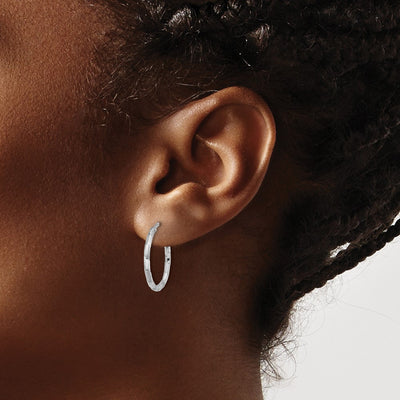 Sterling Silver Rhodium-plated Polished Textured Hoop Earrings, 21 x 1.6mm