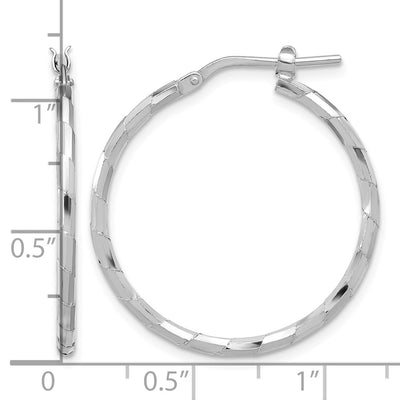 Sterling Silver Rhodium-plated Polished Textured Hoop Earrings, 30 x 1.6mm