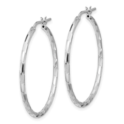 Sterling Silver Rhodium-plated Polished Textured Hoop Earrings, 36 x 1.6mm