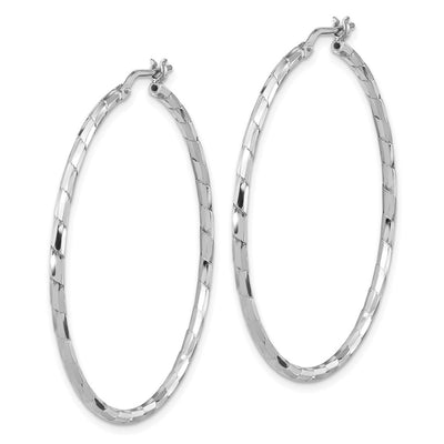Sterling Silver Rhodium-plated Polished Textured Hoop Earrings, 41 x 1.6mm