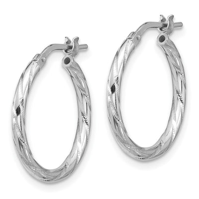 Sterling Silver Rhodium-plated Polished Diamond-cut Hoop Earrings, 21.25 x 2mm