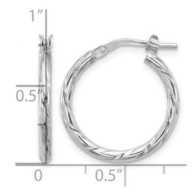 Sterling Silver Rhodium-plated Polished Diamond-cut Hoop Earrings, 21.25 x 2mm