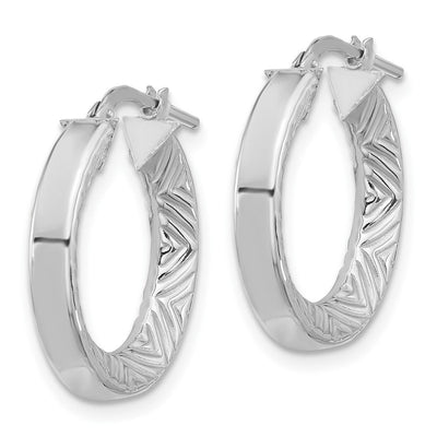 Sterling Silver Rhodium-plated Polished and Textured Hoop Earrings, 24 x 22mm