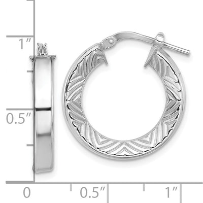 Sterling Silver Rhodium-plated Polished and Textured Hoop Earrings, 24 x 22mm