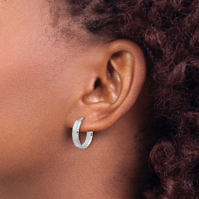 Sterling Silver Rhodium-plated Polished and Textured Hoop Earrings, 21 x 4.25mm