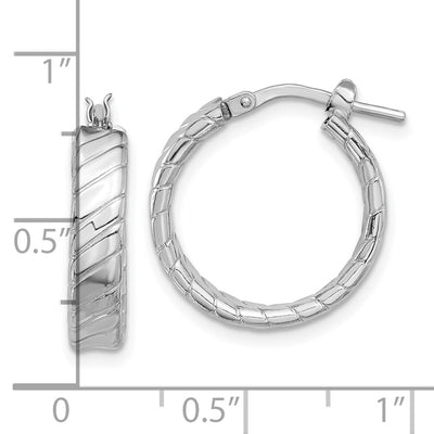Sterling Silver Rhodium-plated Polished and Textured Hoop Earrings, 21 x 4.25mm