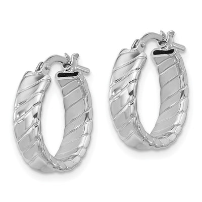 Sterling Silver Rhodium-plated Polished and Textured Hoop Earrings, 18 x 4.25mm