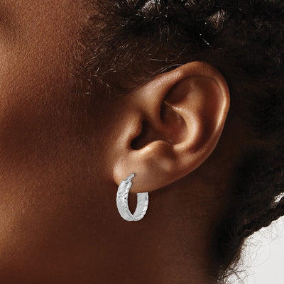 Sterling Silver Rhodium-plated Polished and Textured Hoop Earrings, 18 x 4.25mm