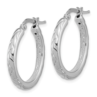 Sterling Silver Rhodium-plated Polished and Textured Hoop Earrings, 27.5 x 24mm