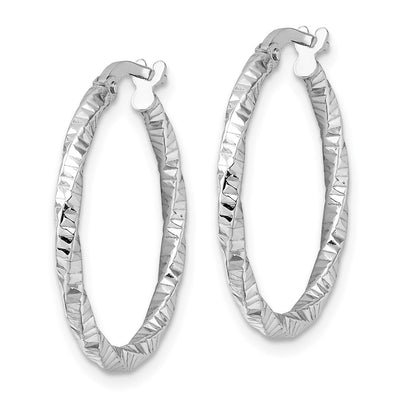 Sterling Silver Rhodium-plated Polished Diamond-cut Twist Hoop Earrings, 36.5 x 2mm