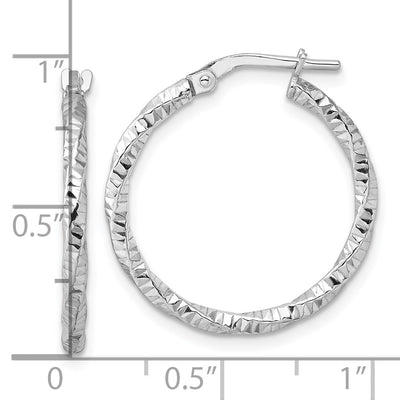 Sterling Silver Rhodium-plated Polished Diamond-cut Twist Hoop Earrings, 36.5 x 2mm