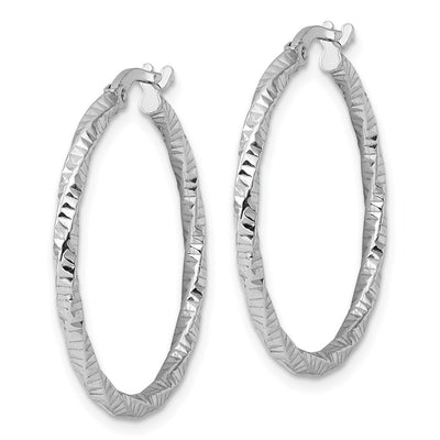 Sterling Silver Rhodium-plated Polished Diamond-cut Twist Hoop Earrings, 31 x 2mm