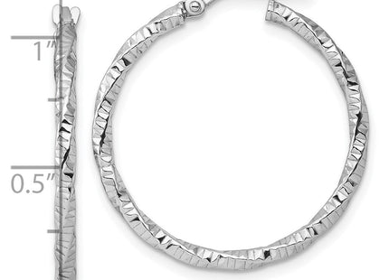 Sterling Silver Rhodium-plated Polished Diamond-cut Twist Hoop Earrings (Style QE16813)
