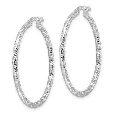 Sterling Silver Rhodium-plated Polished Diamond-cut Twist Hoop Earrings, 26.5 x 2mm