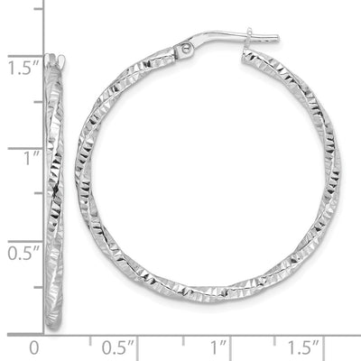 Sterling Silver Rhodium-plated Polished Diamond-cut Twist Hoop Earrings, 26.5 x 2mm