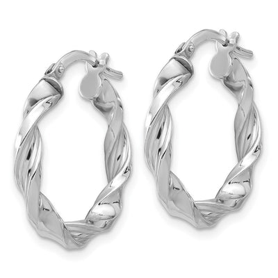 Sterling Silver Rhodium-plated Polished & Textured Twisted Hoop Earrings, 22.5 x 3.25mm