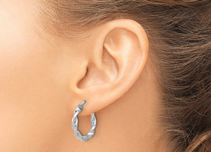 Sterling Silver Rhodium-plated Polished & Textured Twisted Hoop Earrings (Style QE16815)