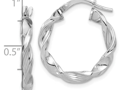 Sterling Silver Rhodium-plated Polished & Textured Twisted Hoop Earrings (Style QE16815)