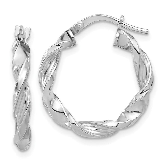 Sterling Silver Rhodium-plated Polished & Textured Twisted Hoop Earrings, 22.5 x 3.25mm