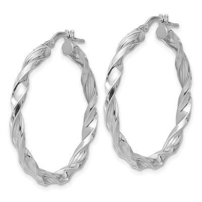 Sterling Silver Rhodium-plated Polished & Textured Twisted Hoop Earrings, 34.5 x 3.25mm