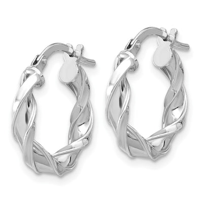 Sterling Silver Rhodium-plated Polished Twisted Hoop Earrings, 19.5 x 3.5mm