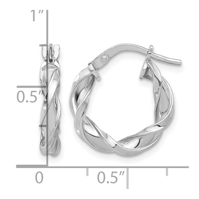 Sterling Silver Rhodium-plated Polished Twisted Hoop Earrings, 19.5 x 3.5mm