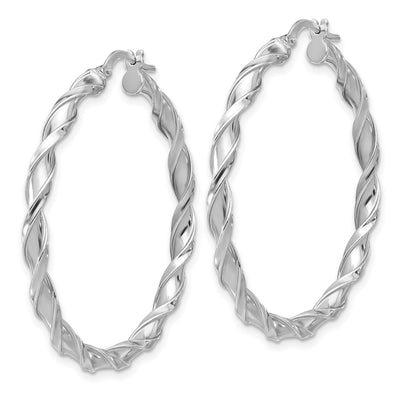 Sterling Silver Rhodium-plated Polished Twisted Hoop Earrings, 40 x 3.5mm