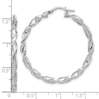 Sterling Silver Rhodium-plated Polished Twisted Hoop Earrings, 40 x 3.5mm