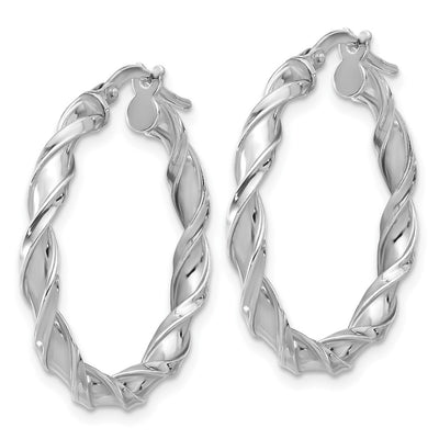 Sterling Silver Rhodium-plated Polished Twisted Hoop Earrings, 28.5 x 3.5mm