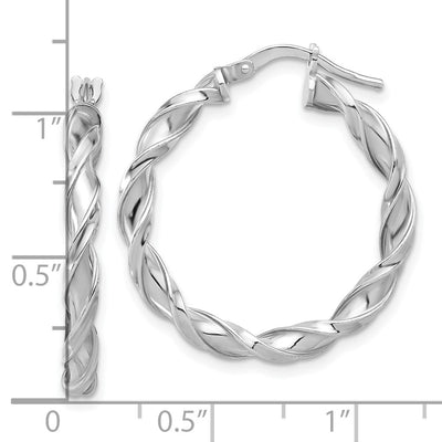 Sterling Silver Rhodium-plated Polished Twisted Hoop Earrings, 28.5 x 3.5mm