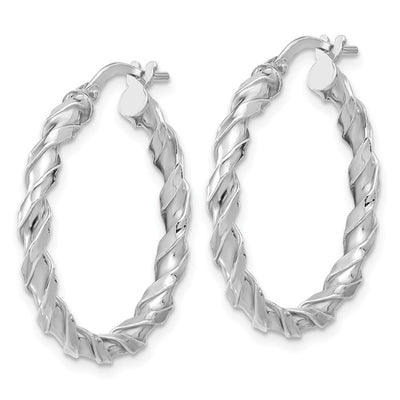 Sterling Silver Rhodium-plated Polished Twisted Hoop Earrings, 27 x 3.5mm