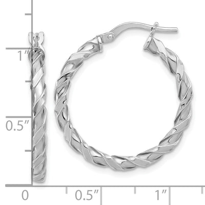 Sterling Silver Rhodium-plated Polished Twisted Hoop Earrings, 27 x 3.5mm