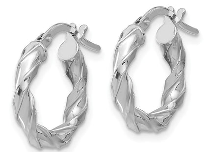 Sterling Silver Rhodium-plated Polished Twisted Hoop Earrings (Style QE16823)