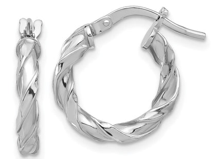 Sterling Silver Rhodium-plated Polished Twisted Hoop Earrings (Style QE16823)