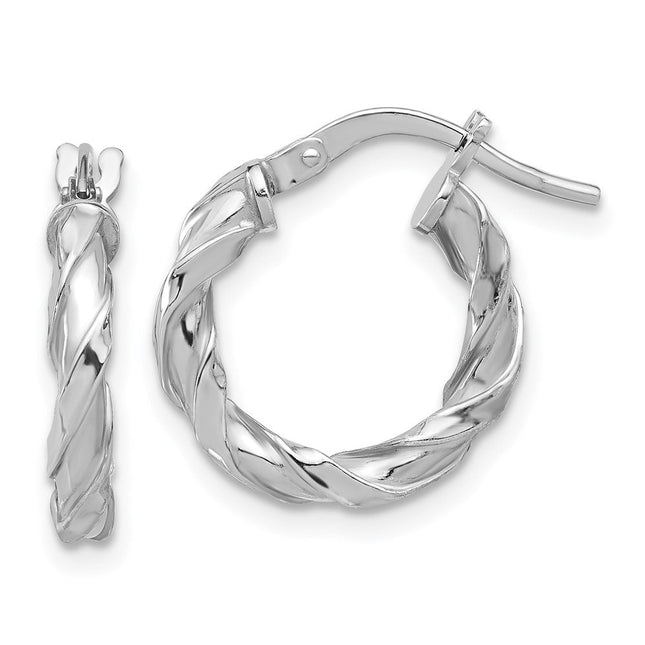 Sterling Silver Rhodium-plated Polished Twisted Hoop Earrings, 18.5 x 3.5mm