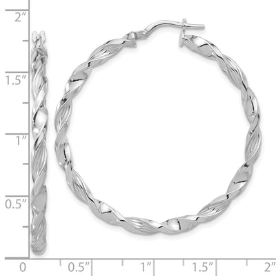 Sterling Silver Rhodium-plated Polished & Textured Twisted Hoop Earrings, 44.5 x 3.25mm