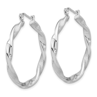 Sterling Silver Rhodium-plated Textured Twisted Hoop Earrings, 41 x 3.7mm