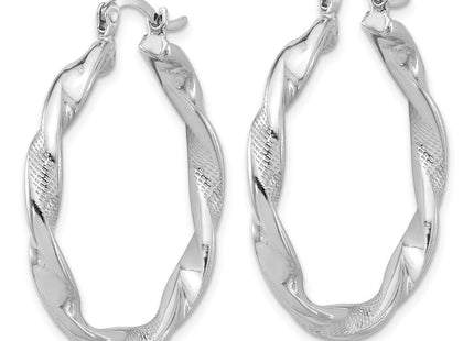 Sterling Silver Rhodium-plated Textured Twisted Hoop Earrings (Style QE16830)