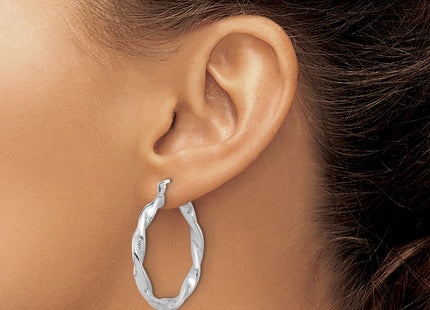 Sterling Silver Rhodium-plated Textured Twisted Hoop Earrings (Style QE16830)