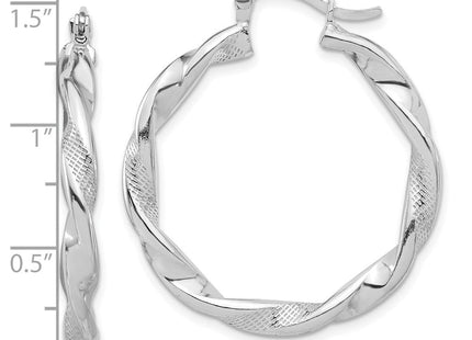 Sterling Silver Rhodium-plated Textured Twisted Hoop Earrings (Style QE16830)