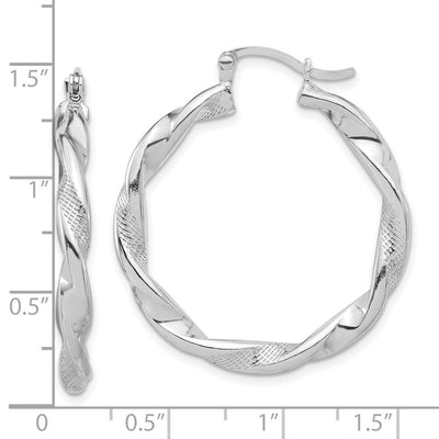 Sterling Silver Rhodium-plated Textured Twisted Hoop Earrings, 36.5 x 3.7mm