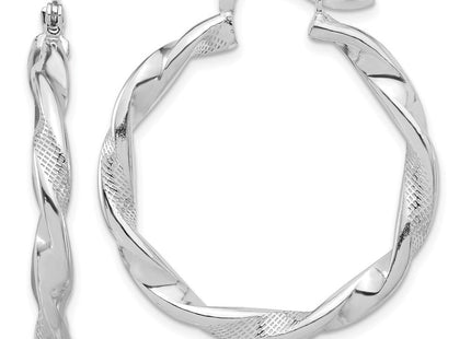 Sterling Silver Rhodium-plated Textured Twisted Hoop Earrings (Style QE16830)
